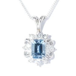 Contemporary Aquamarine & Diamond Platinum Cluster Pendant & Chain