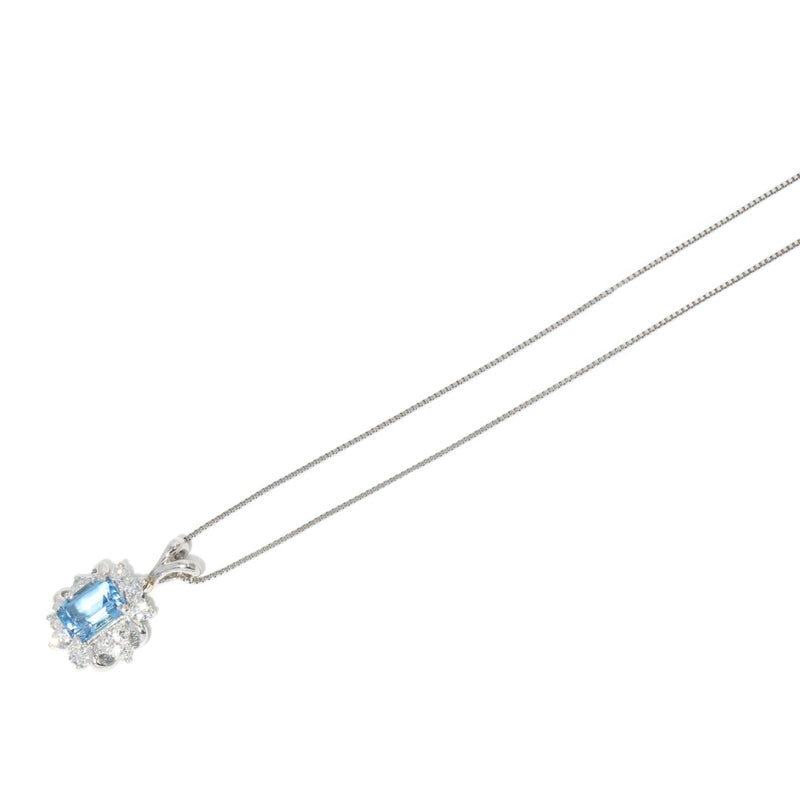 Contemporary Aquamarine & Diamond Platinum Cluster Pendant & Chain