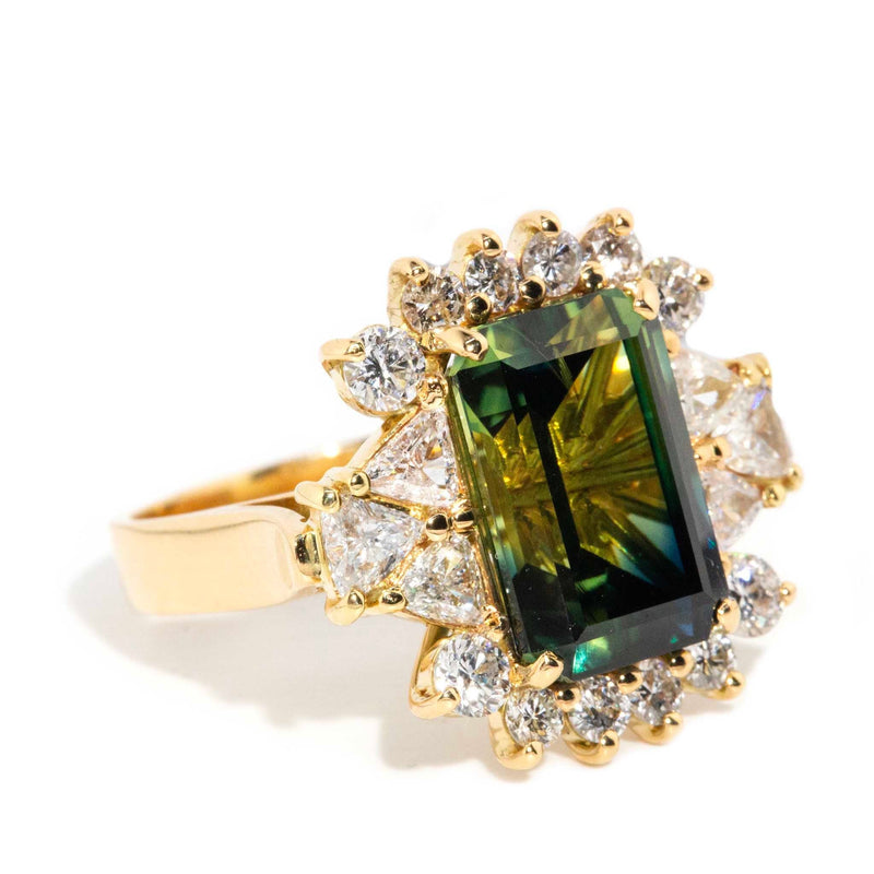 Viridi Emerald Cut Green Sapphire & Diamond Ring 18ct Gold* DRAFT Rings Imperial Jewellery 