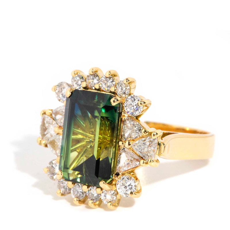 Viridi Emerald Cut Green Sapphire & Diamond Ring 18ct Gold* DRAFT Rings Imperial Jewellery 