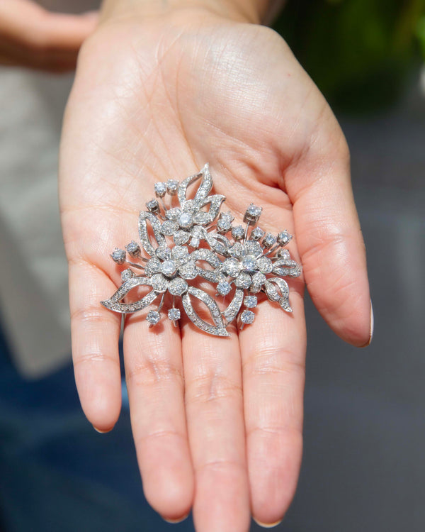 Vivienne 1930s Diamond Floral Brooch 14ct White Gold Brooches Imperial Jewellery 