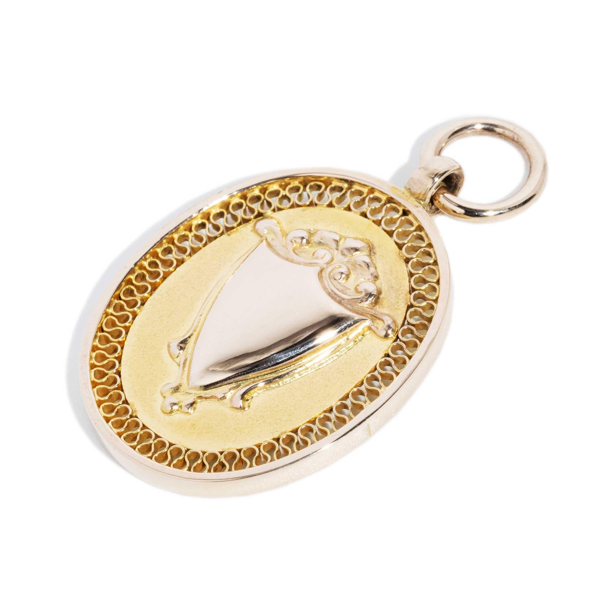 Vintage 1932 Oval Shield Award Pendant 9 Carat Yellow Gold