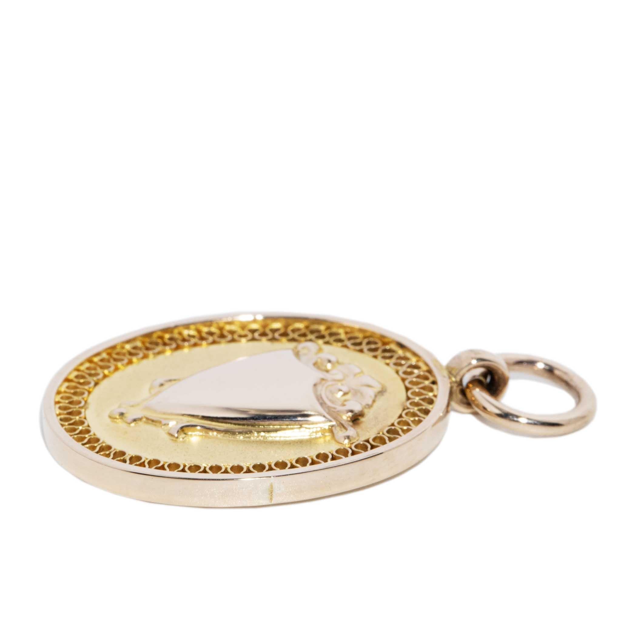 Vintage 1932 Oval Shield Award Pendant 9 Carat Yellow Gold