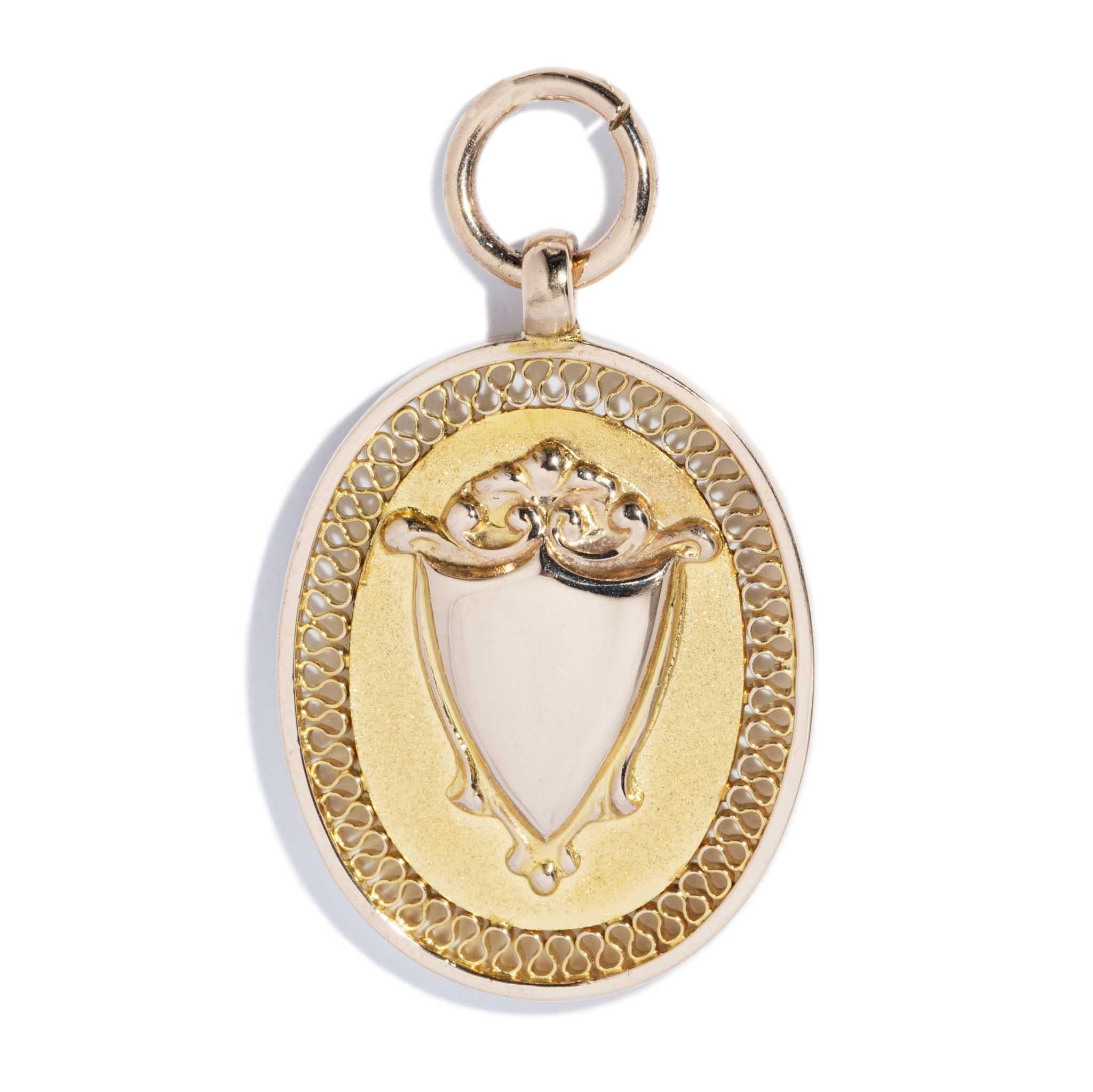 Vintage 1932 Oval Shield Award Pendant 9 Carat Yellow Gold
