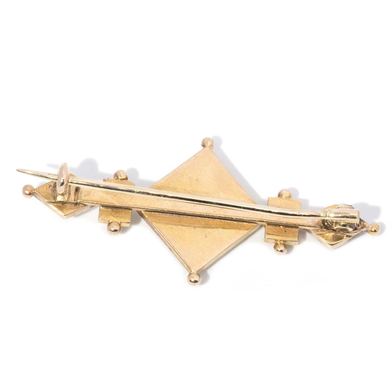 Antique 1910s Garnet & Seed Pearl Brooch 15 Carat Gold