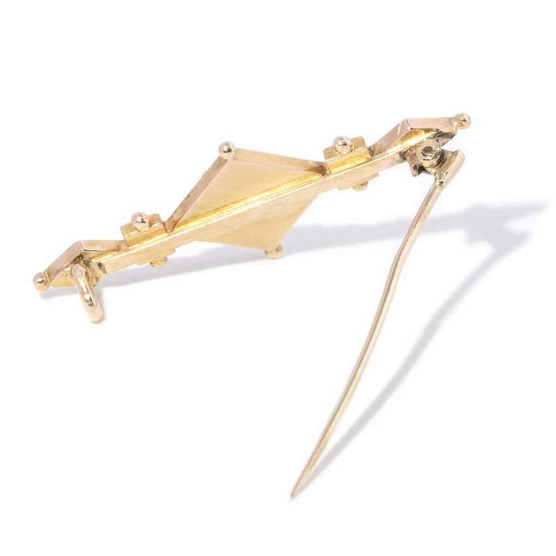 Antique 1910s Garnet & Seed Pearl Brooch 15 Carat Gold