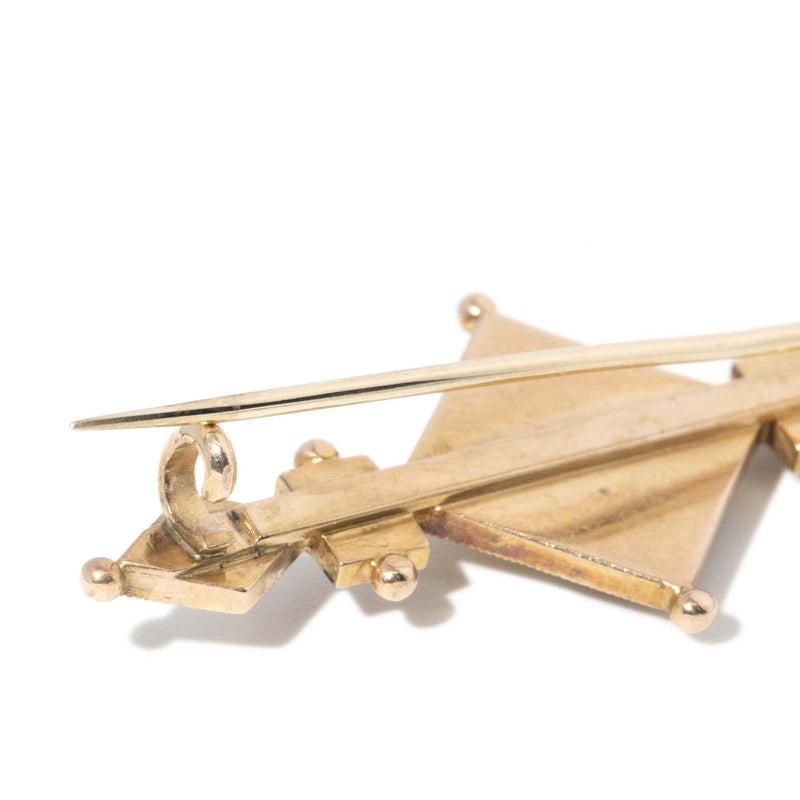 Antique 1910s Garnet & Seed Pearl Brooch 15 Carat Gold