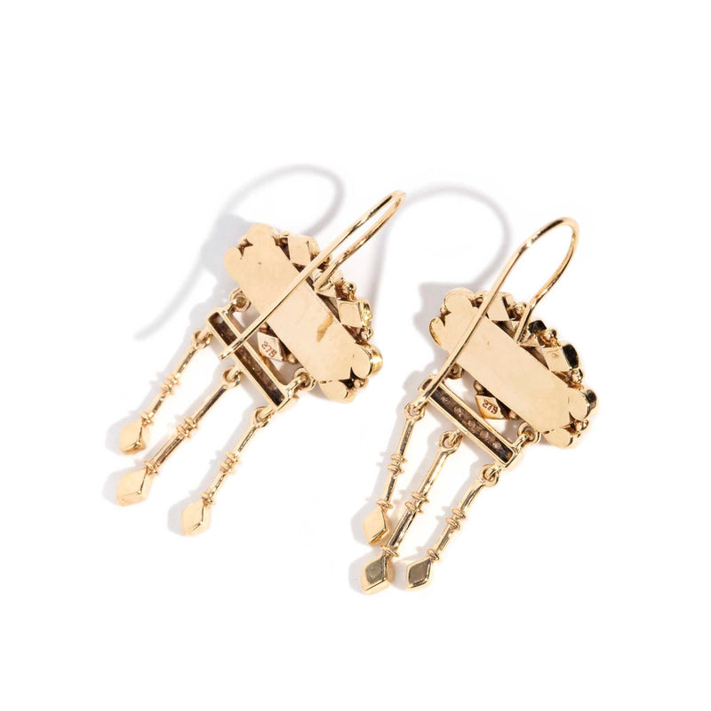 Winifred Black Onyx & Seed Pearl Drop Style 9ct Gold Earrings Earrings Imperial Jewellery 