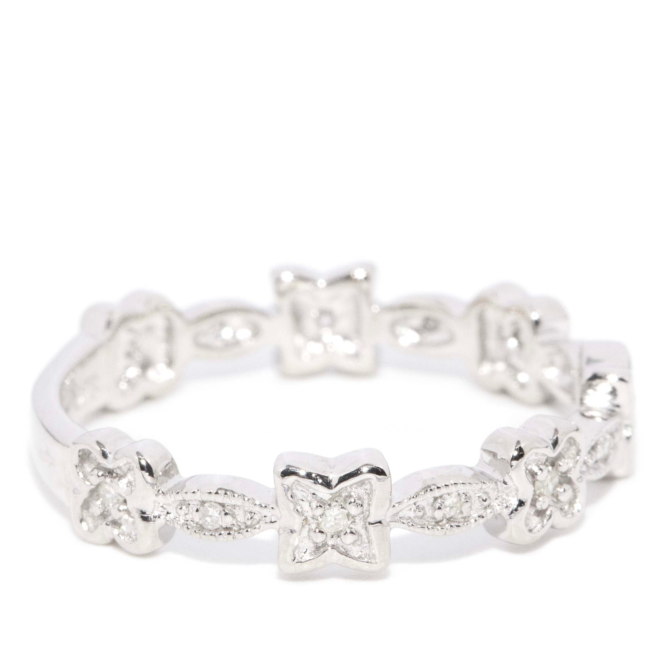 Winifred Diamond Flower Band 9ct White Gold Rings Imperial Jewellery 