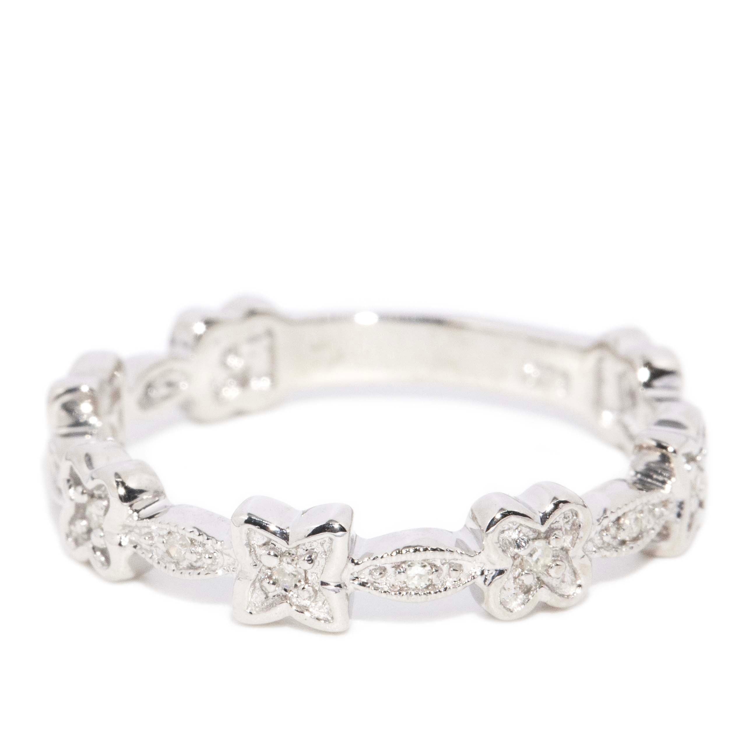 Winifred Diamond Flower Band 9ct White Gold Rings Imperial Jewellery 