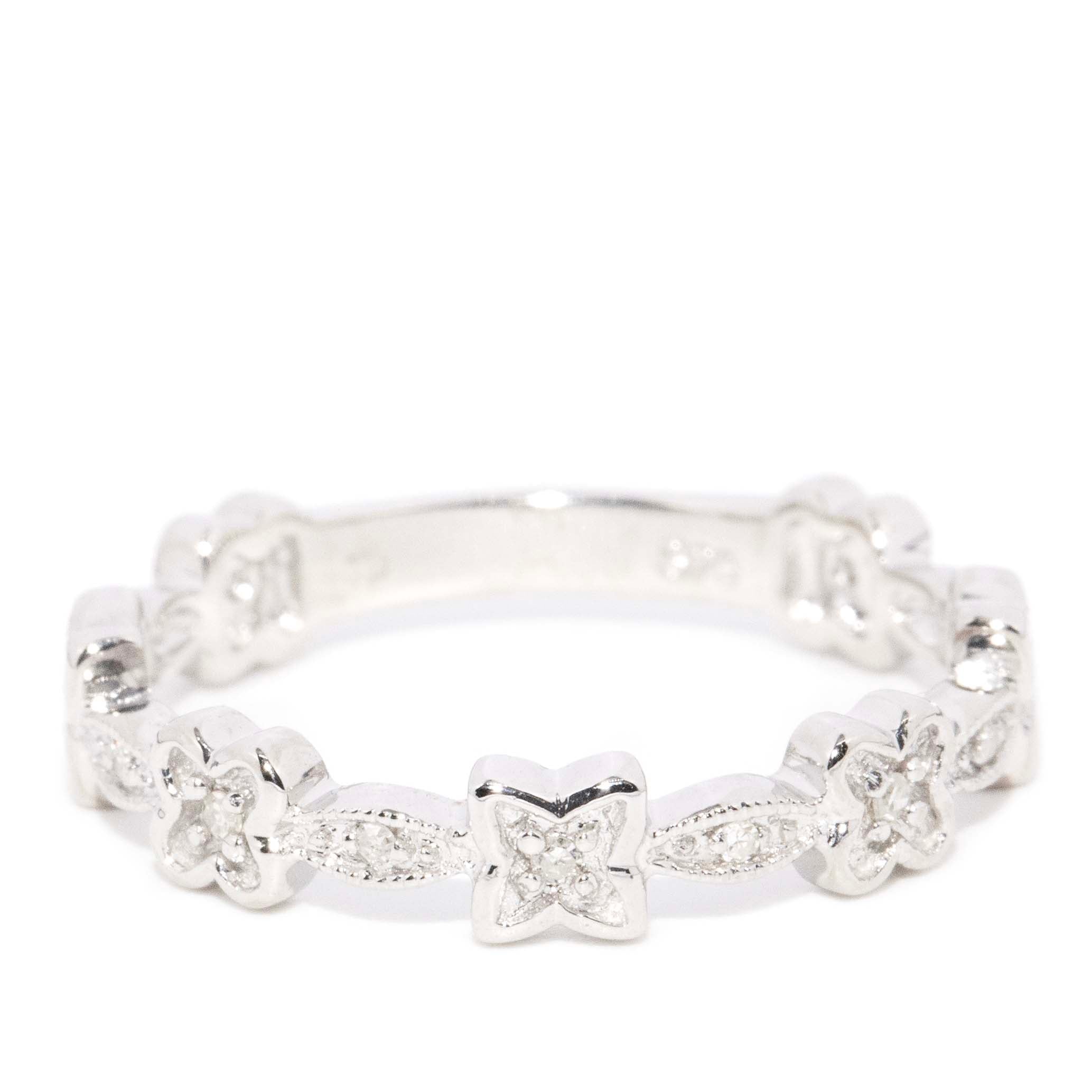 Winifred Diamond Flower Band 9ct White Gold Rings Imperial Jewellery 