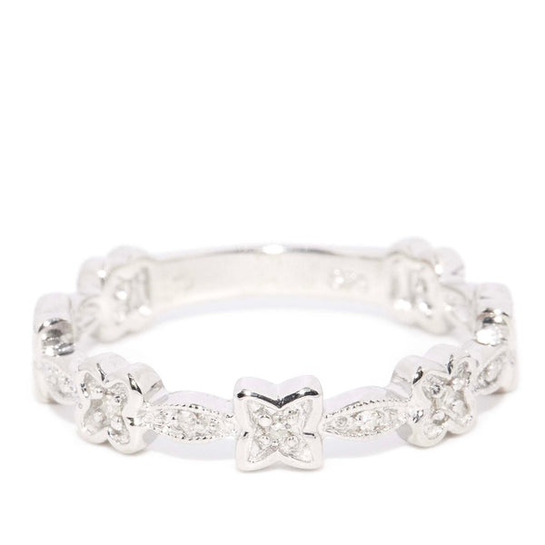 Winifred Diamond Flower Band 9ct White Gold Rings Imperial Jewellery 