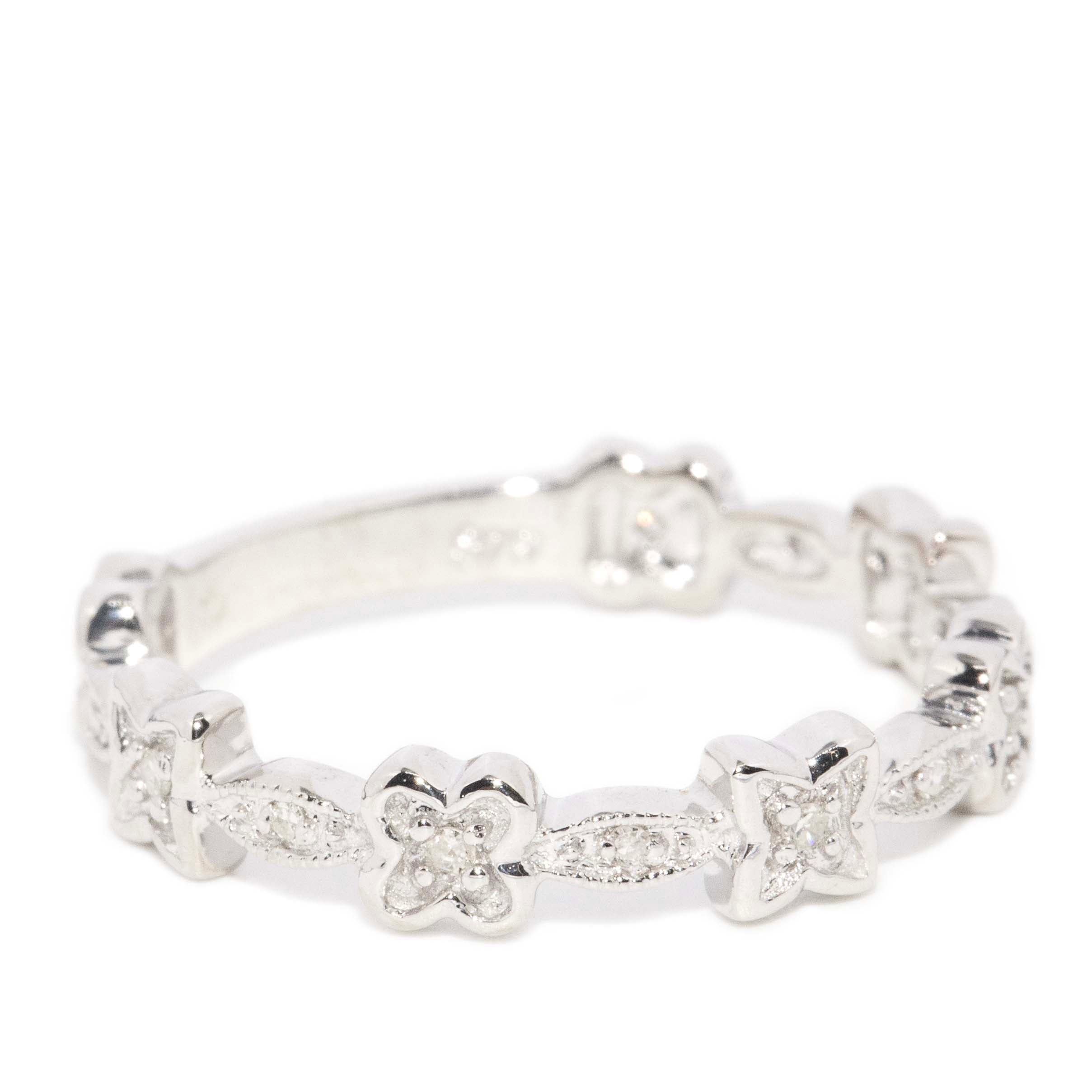 Winifred Diamond Flower Band 9ct White Gold Rings Imperial Jewellery 