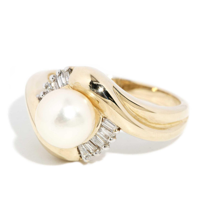 Xanthe 1980s Pearl & Diamond Cluster Ring 9ct
