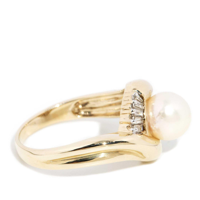 Xanthe 1980s Pearl & Diamond Cluster Ring 9ct