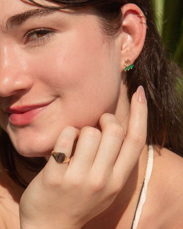 Xenia 1980s Emerald & Diamond Plume Studs 14ct Gold Earrings Imperial Jewellery 