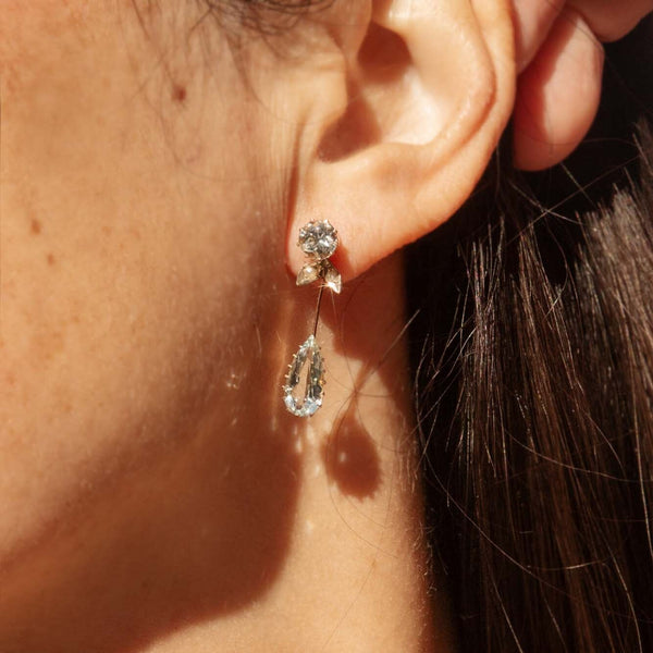Xenia Antique Aquamarine & Seed Pearl Earrings 9ct Rose Gold Earrings Imperial Jewellery 