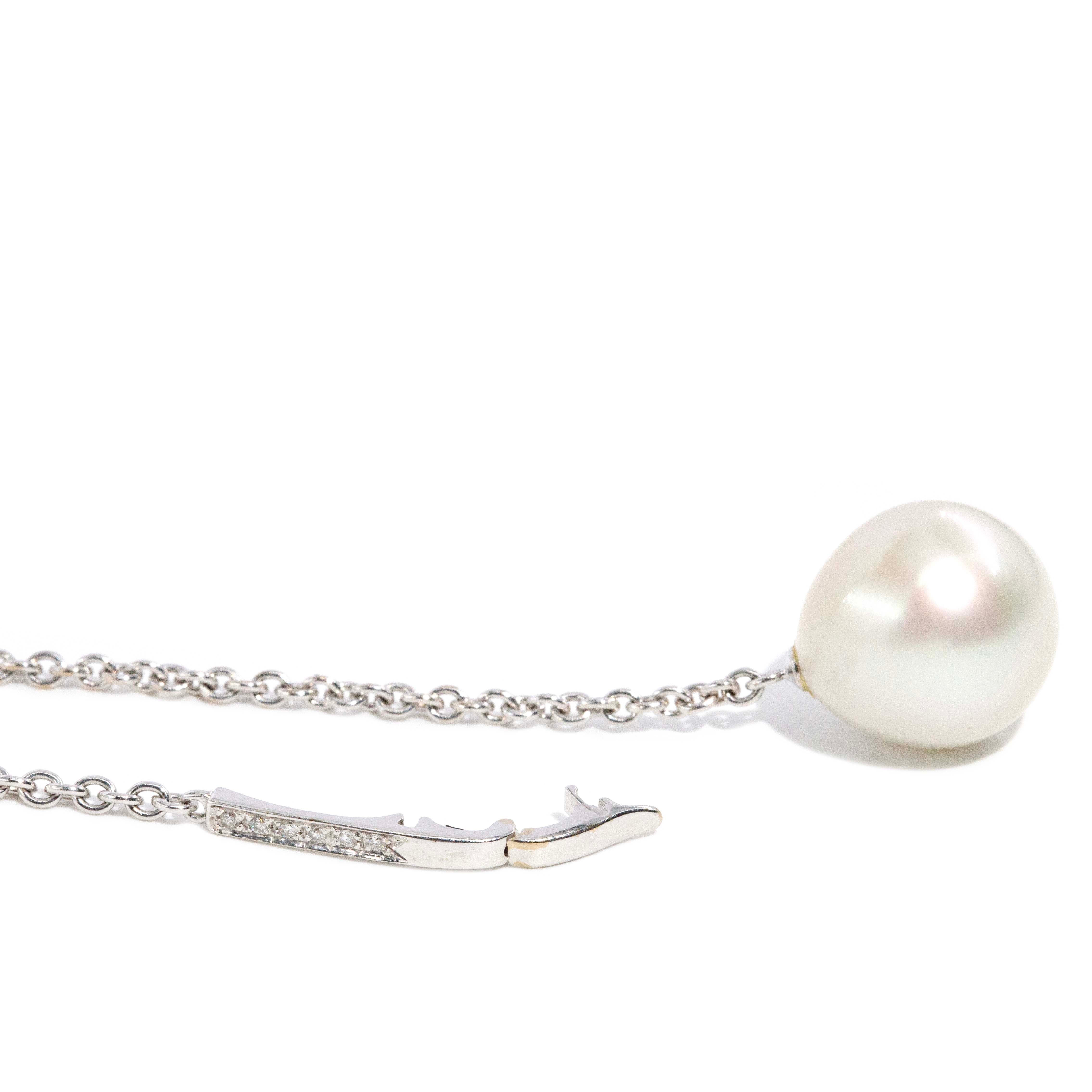Yara Pearl & Diamond Adjustable Necklet 18ct White Gold Pendants/Necklaces Imperial Jewellery 