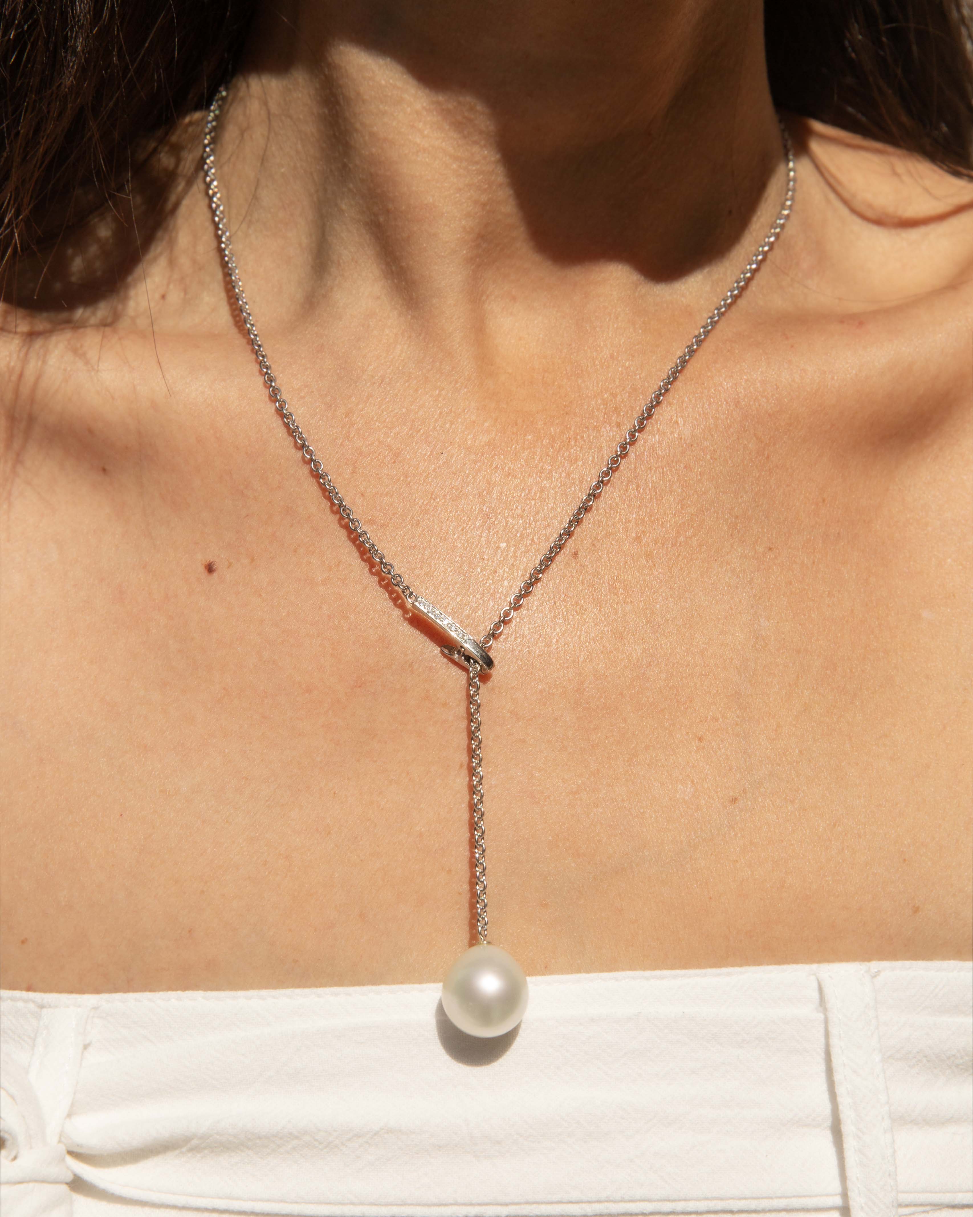 Yara Pearl & Diamond Adjustable Necklet 18ct White Gold Pendants/Necklaces Imperial Jewellery 