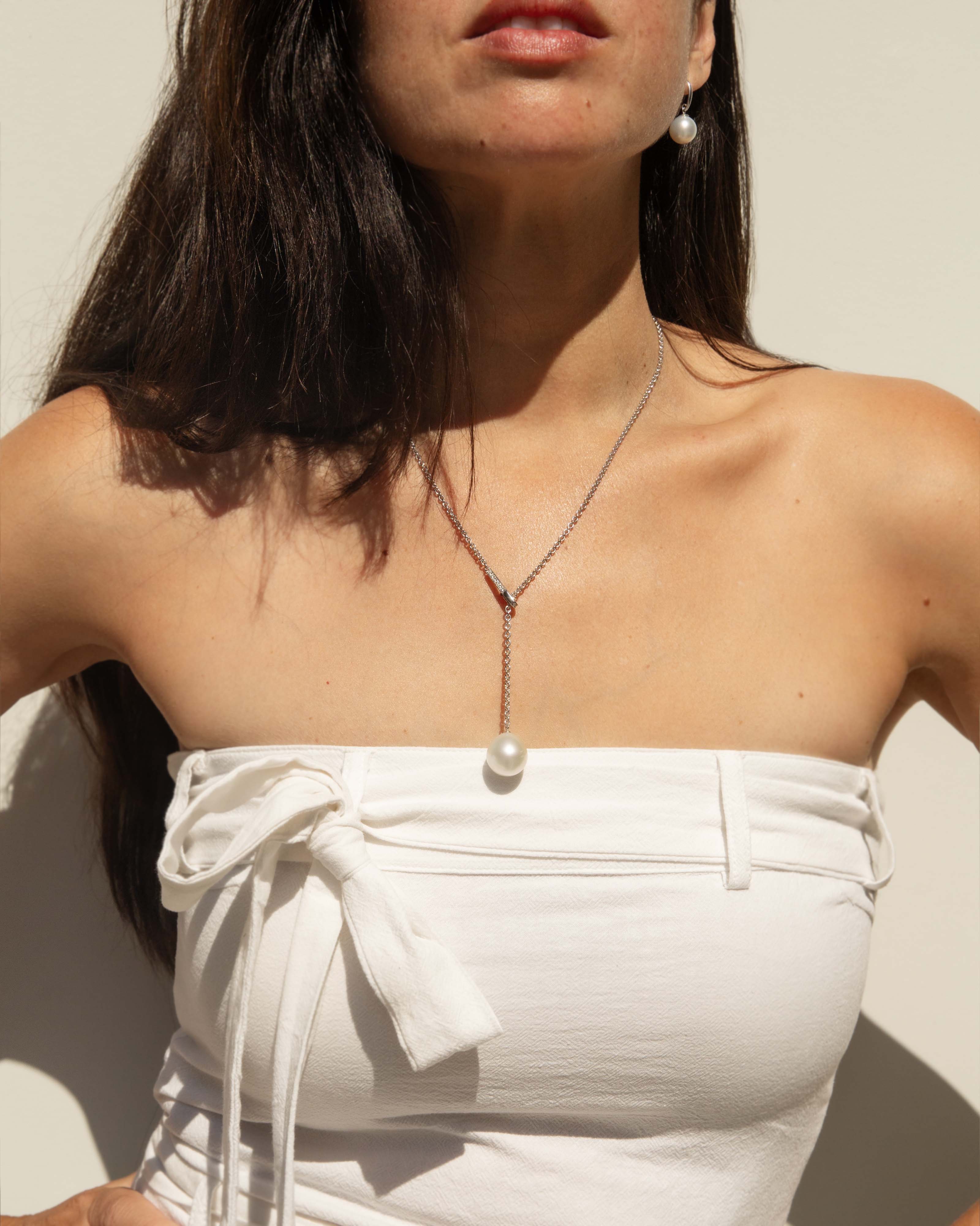 Yara Pearl & Diamond Adjustable Necklet 18ct White Gold Pendants/Necklaces Imperial Jewellery 