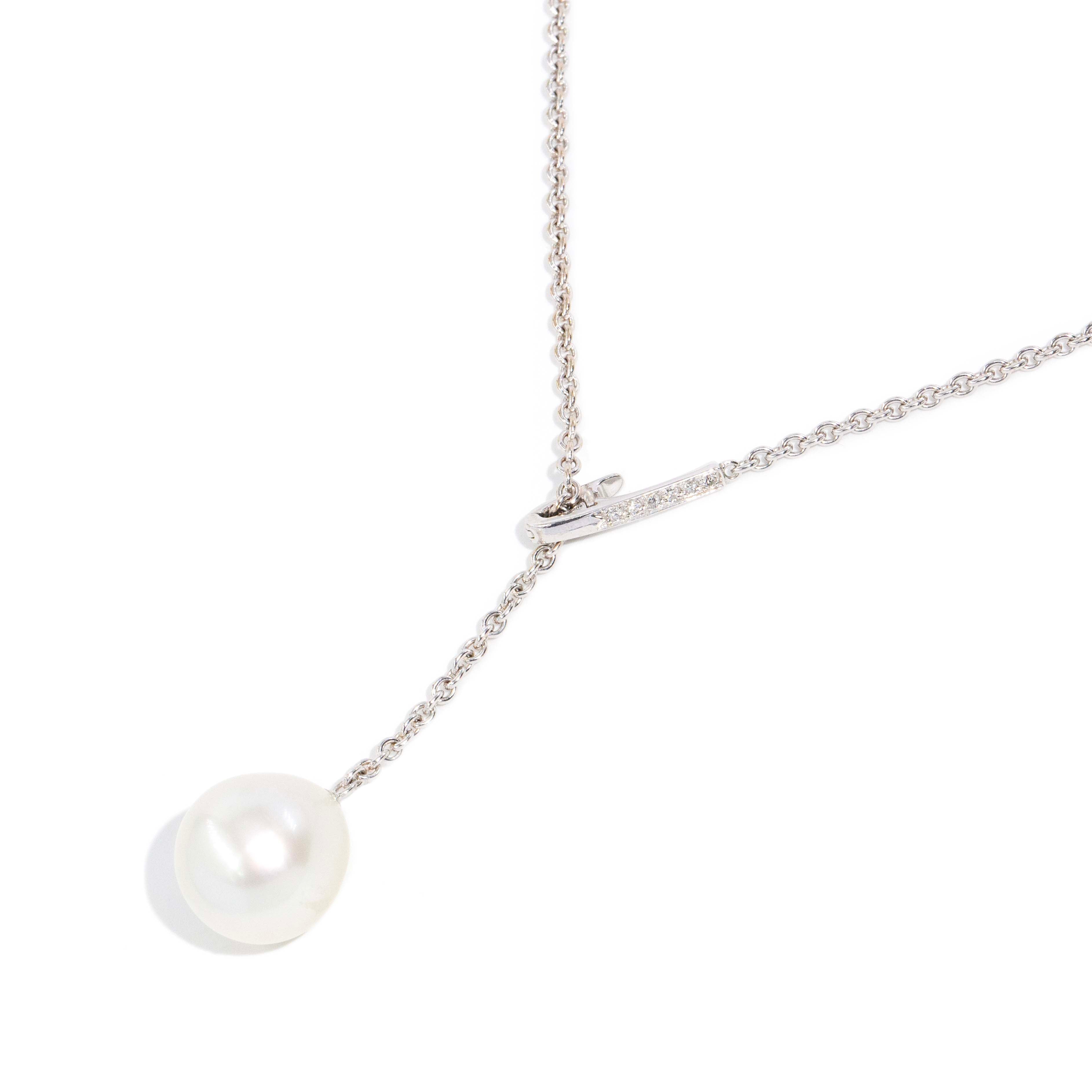 Yara Pearl & Diamond Adjustable Necklet 18ct White Gold Pendants/Necklaces Imperial Jewellery 