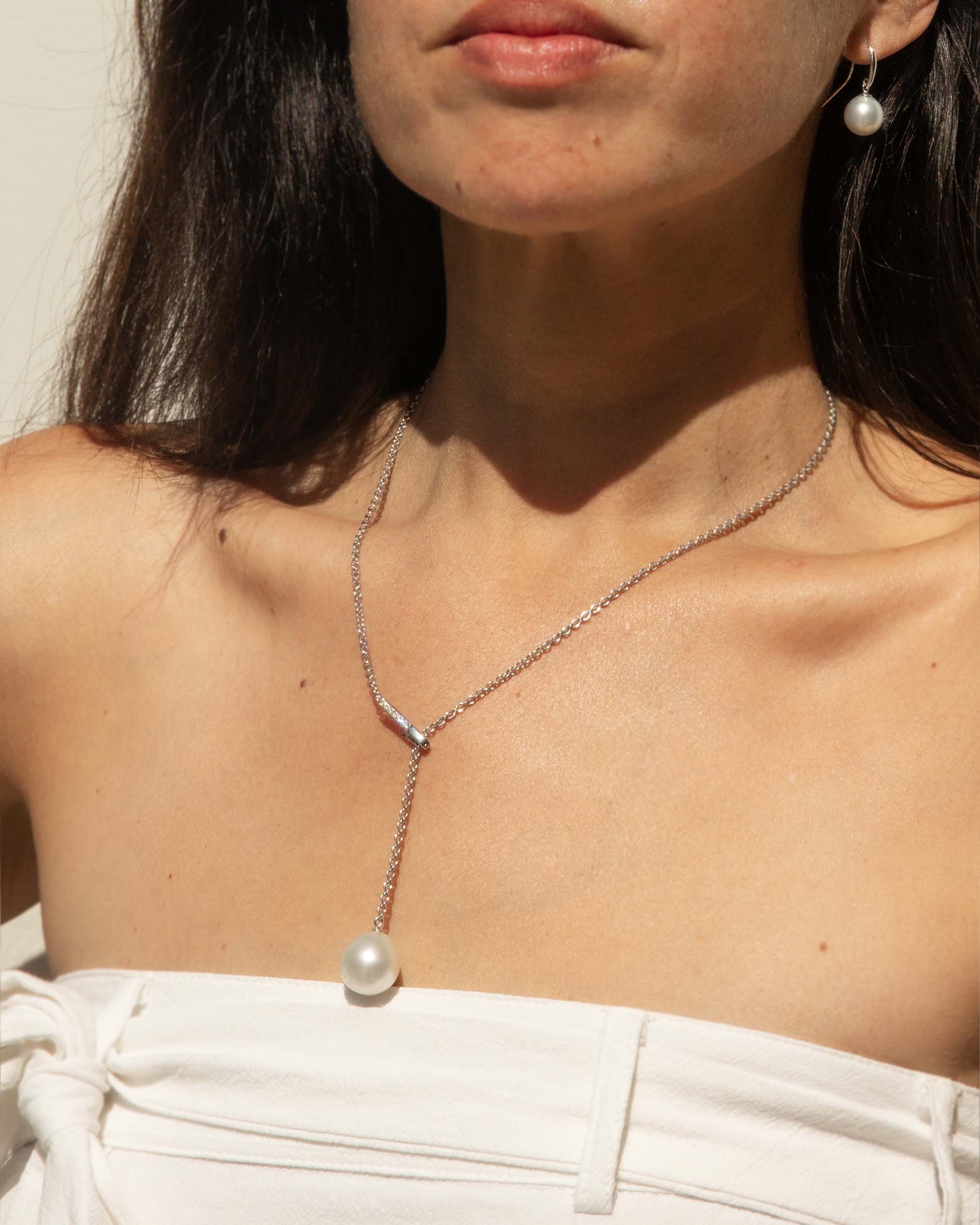Yara Pearl & Diamond Adjustable Necklet 18ct White Gold Pendants/Necklaces Imperial Jewellery 