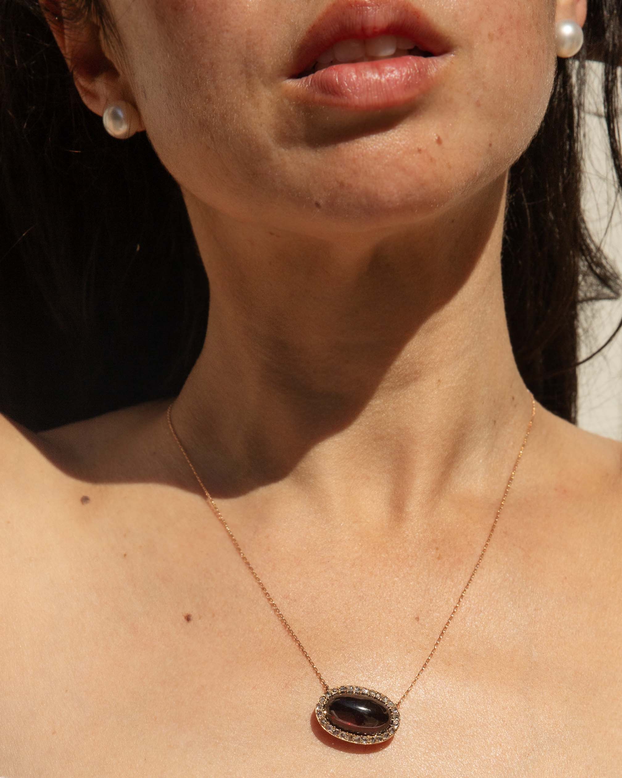 Yasmine Reinvented Garnet & Diamond Pendant 14ct Rose Gold 10ct Chain Pendants/Necklaces Imperial Jewellery 