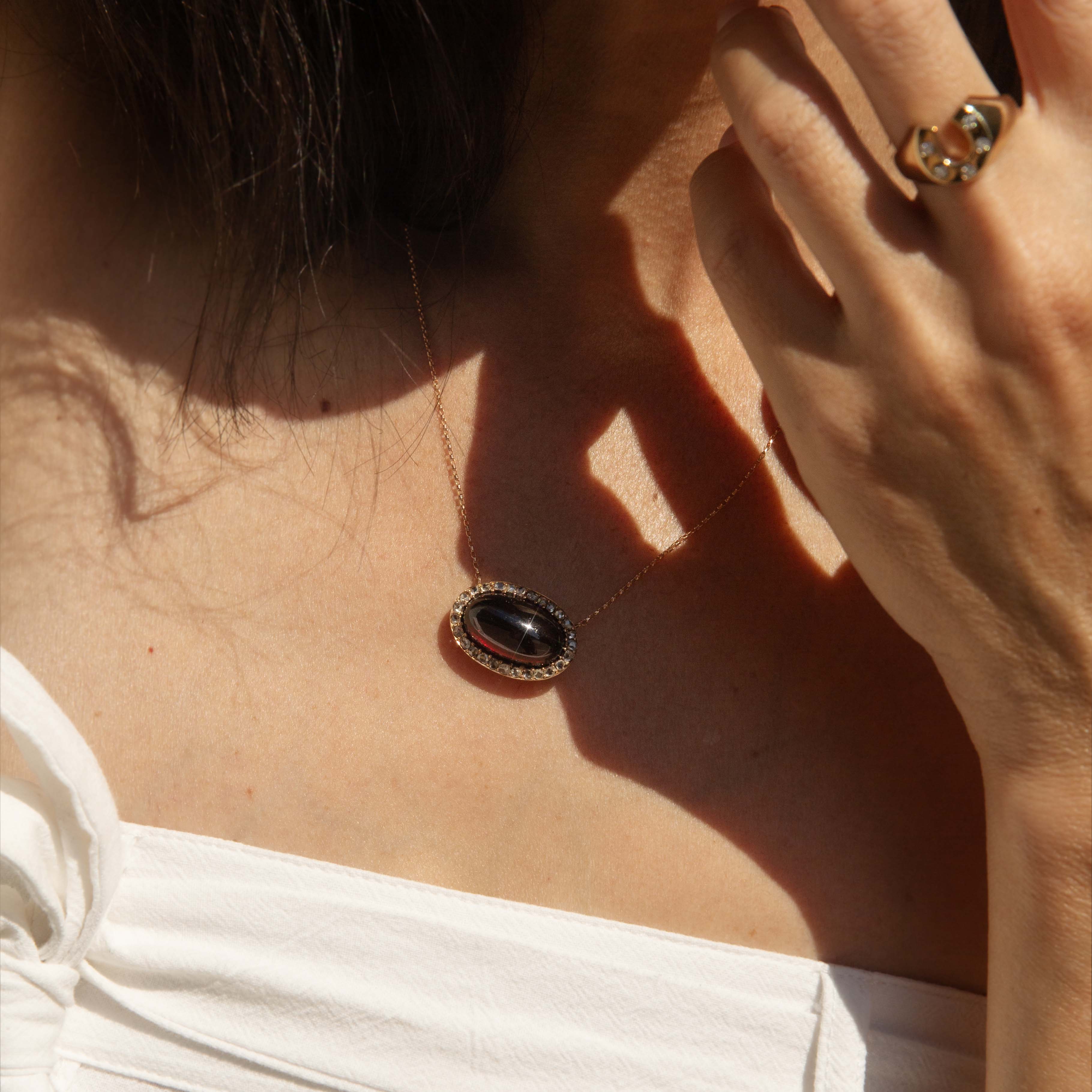 Yasmine Reinvented Garnet & Diamond Pendant 14ct Rose Gold 10ct Chain Pendants/Necklaces Imperial Jewellery 