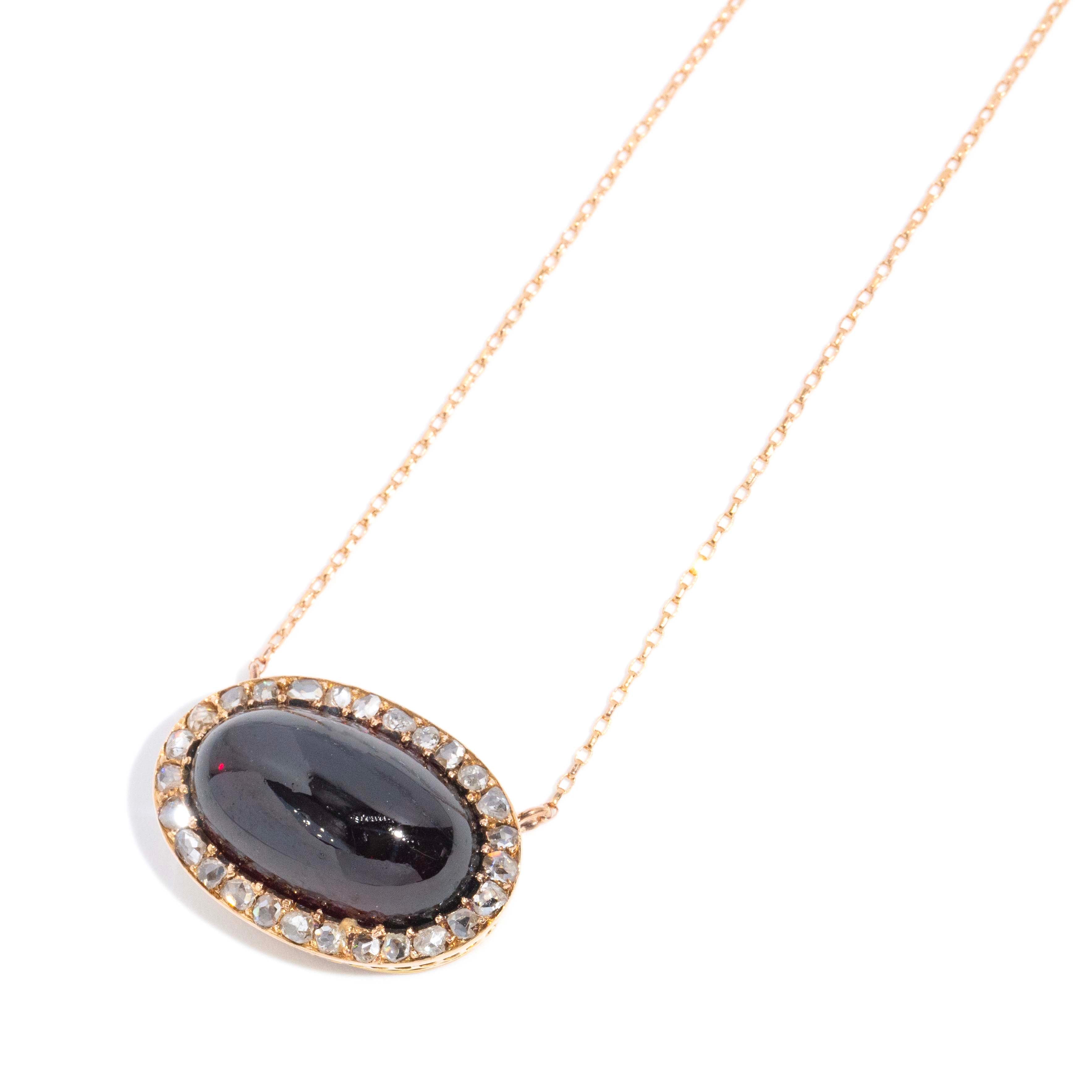 Yasmine Reinvented Garnet & Diamond Pendant 14ct Rose Gold 10ct Chain Pendants/Necklaces Imperial Jewellery 