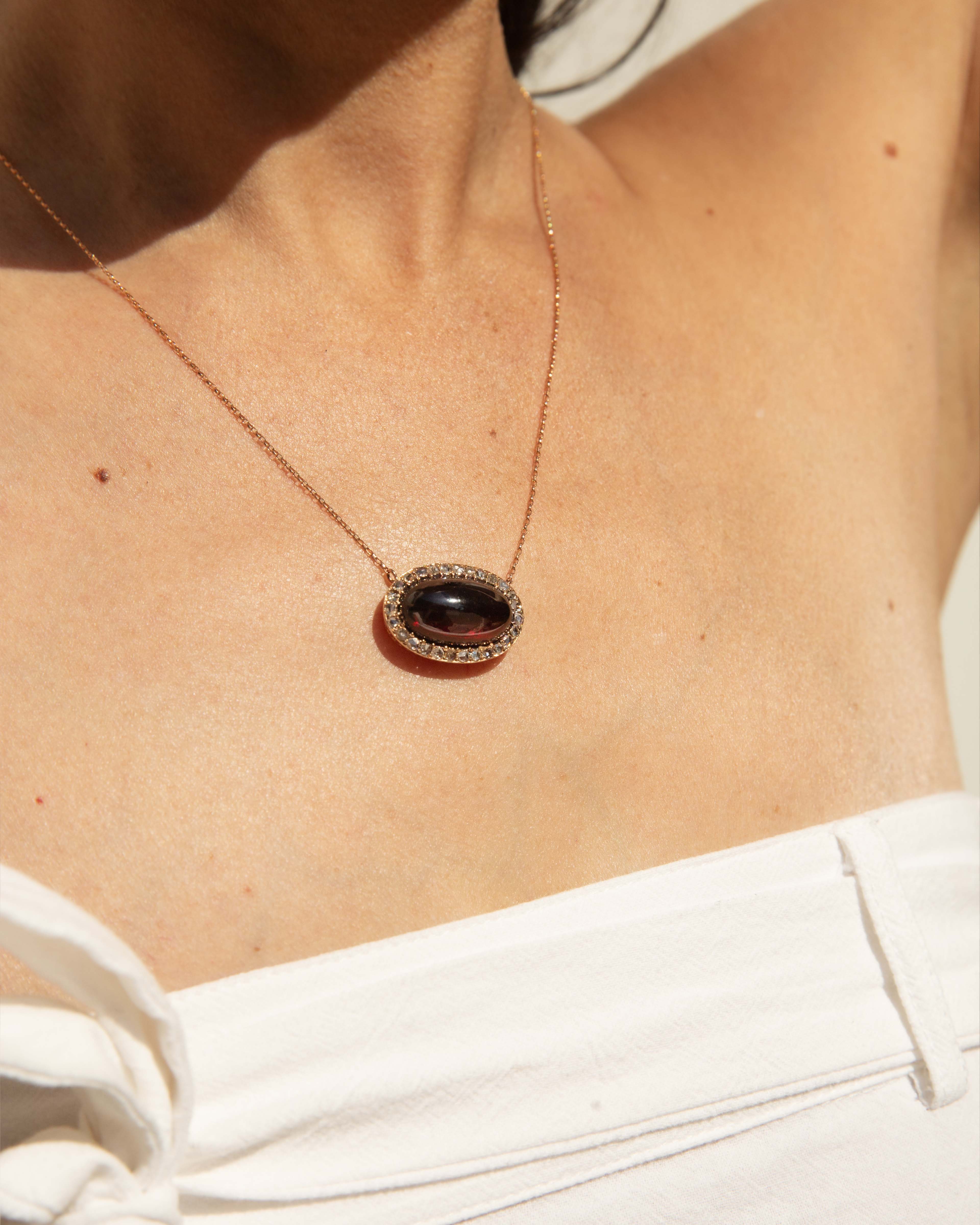 Yasmine Reinvented Garnet & Diamond Pendant 14ct Rose Gold 10ct Chain Pendants/Necklaces Imperial Jewellery 
