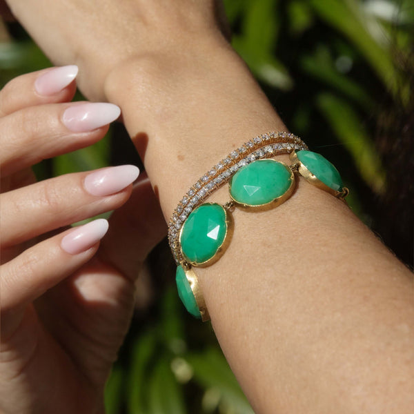 Yelena Faceted Rose Cut Green Chrysoprase Rubover Bracelet 18ct Yellow Gold Bracelets/Bangles Imperial Jewellery 