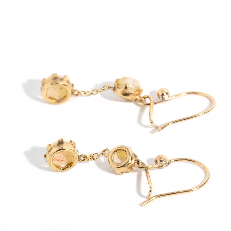 Yuffie 1970s Pearl Continental Hook Drop Earrings 9ct Gold* DRAFT Earrings Imperial Jewellery 