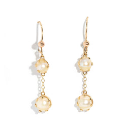 Yuffie 1970s Pearl Continental Hook Drop Earrings 9ct Gold* DRAFT Earrings Imperial Jewellery Imperial Jewellery - Hamilton 