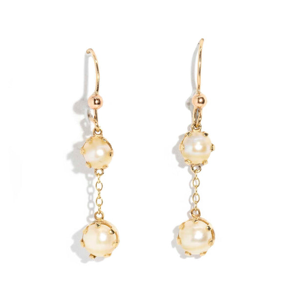 Yuffie 1970s Pearl Continental Hook Drop Earrings 9ct Gold* DRAFT Earrings Imperial Jewellery Imperial Jewellery - Hamilton 