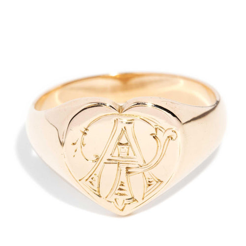 Zayan Engraved Monogram Heart Signet Ring 15K Rose Gold