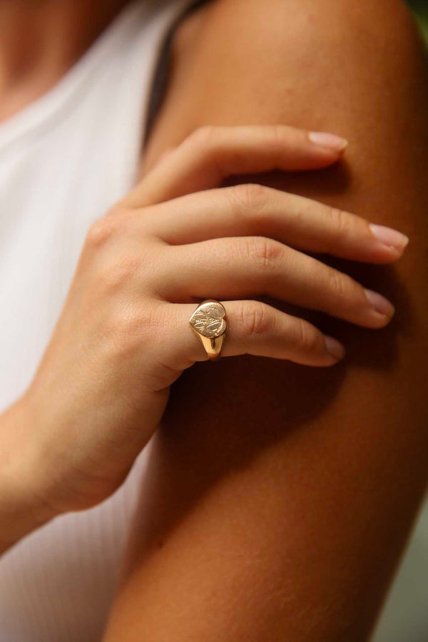 Zayan 1930s Heart Signet Ring 15ct Rose Gold Rings Imperial Jewellery 