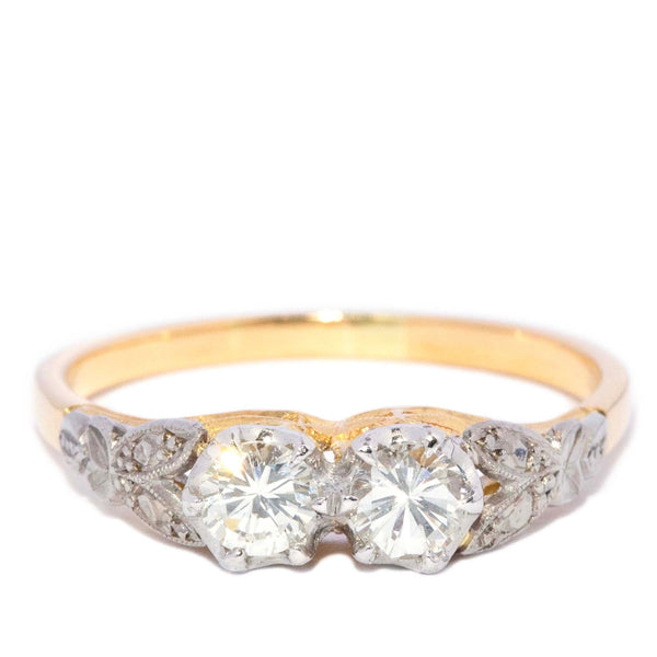 Zephyra 1950s Twin Diamond Ring 18ct Two Tone Gold Rings Imperial Jewellery 