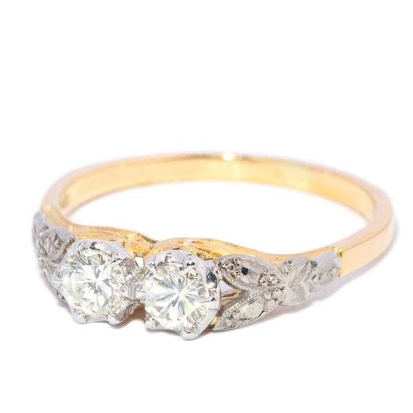 Zephyra 1950s Twin Diamond Ring 18ct Two Tone Gold Rings Imperial Jewellery 