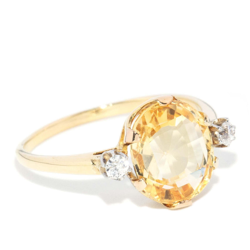 Vintage Circa 1950s Yellow Sapphire & Diamond Ring 18 Carat Gold