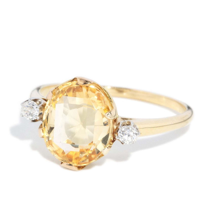 Vintage Circa 1950s Yellow Sapphire & Diamond Ring 18 Carat Gold