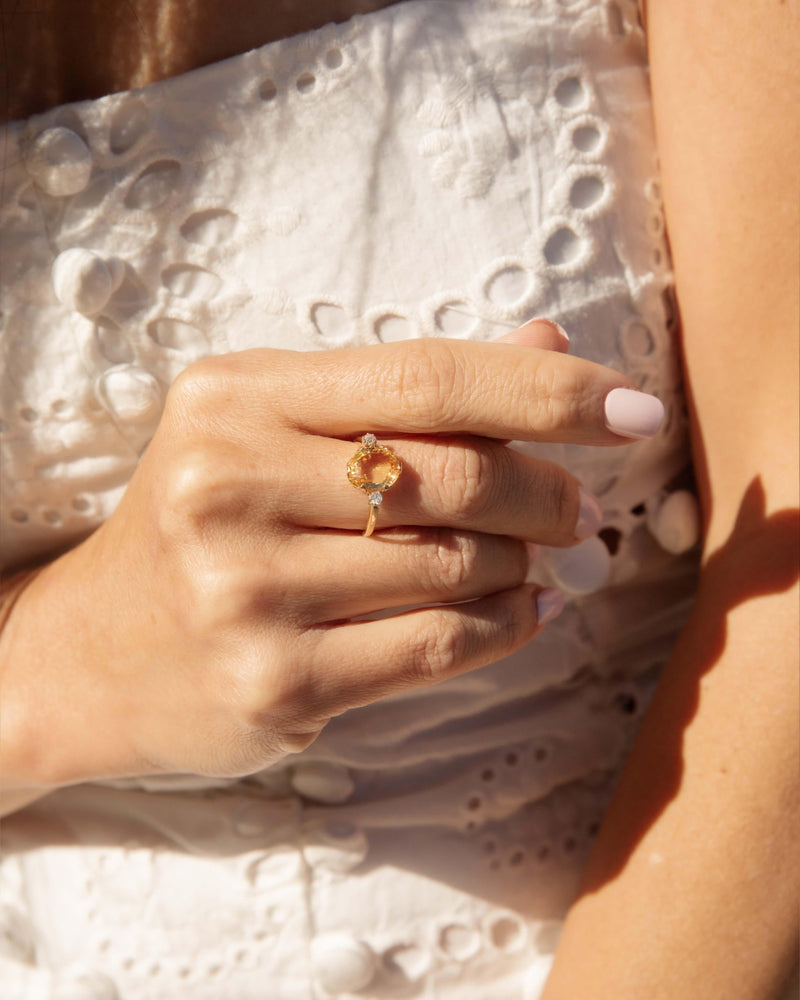 Vintage Circa 1950s Yellow Sapphire & Diamond Ring 18 Carat Gold
