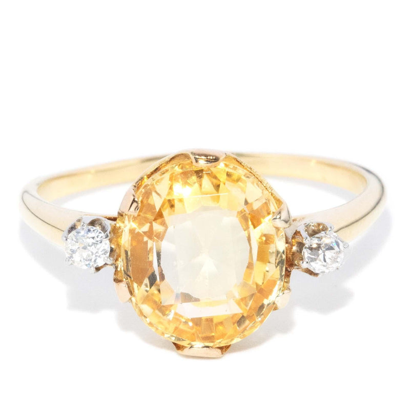 Vintage Circa 1950s Yellow Sapphire & Diamond Ring 18 Carat Gold