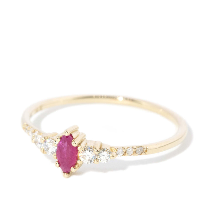 Contemporary Ruby & Diamond Ring 14 Carat Yellow Gold