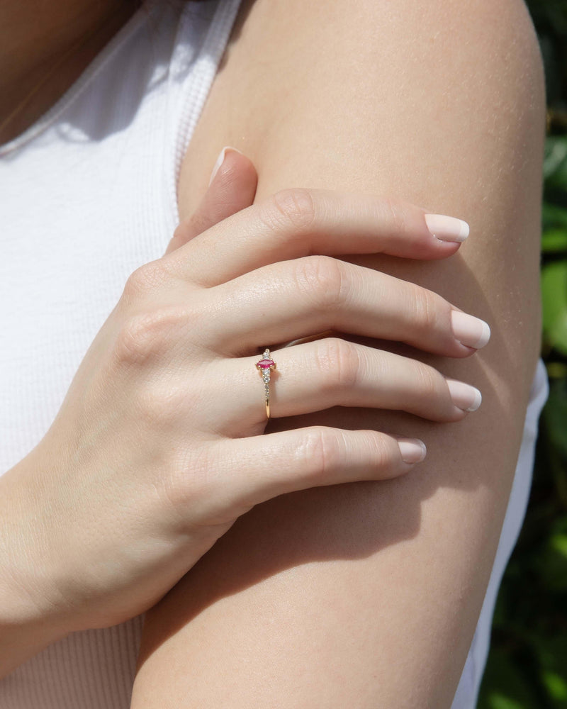 Contemporary Ruby & Diamond Ring 14 Carat Yellow Gold