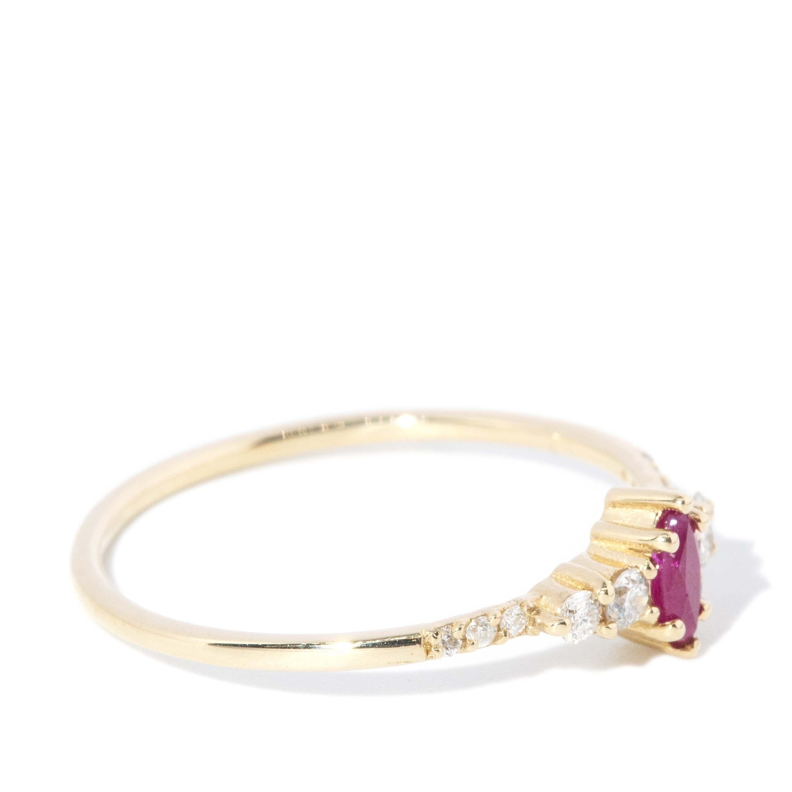 Contemporary Ruby & Diamond Ring 14 Carat Yellow Gold