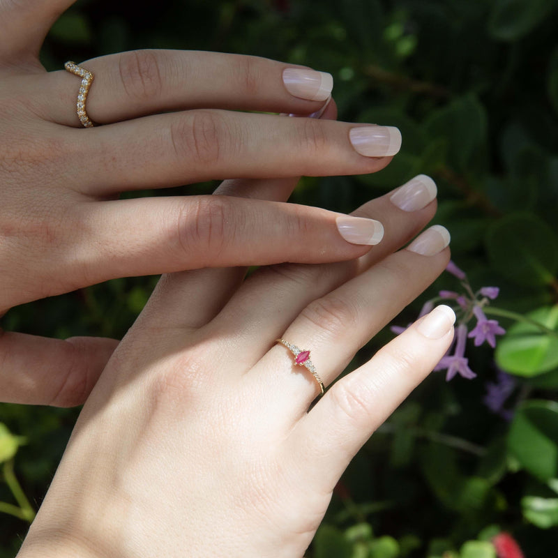 Contemporary Ruby & Diamond Ring 14 Carat Yellow Gold