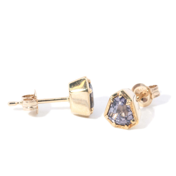 Contemporary Shield Cut Purple Spinel Studs 9 Carat Gold