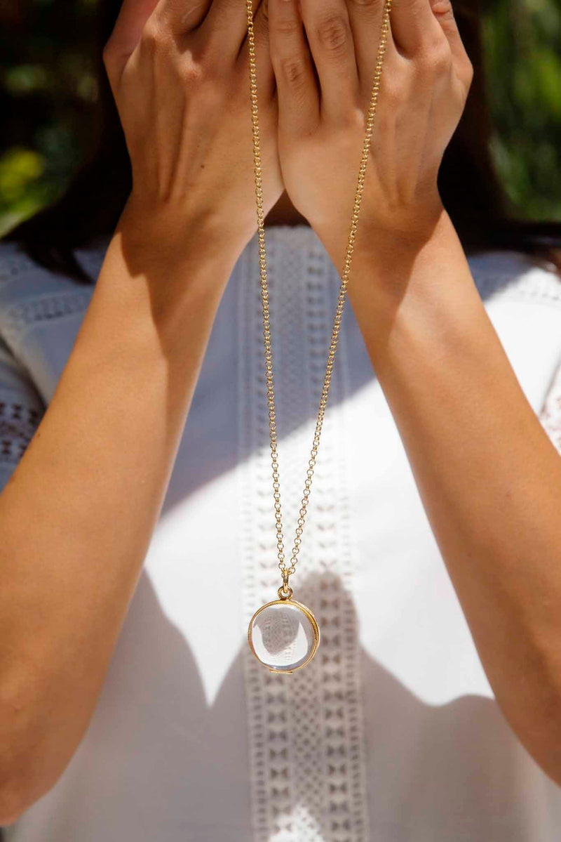 Zoe Victorian Clear Cabochon Locket 18ct Gold & 9ct Chain* DRAFT Pendants/Necklaces Imperial Jewellery 
