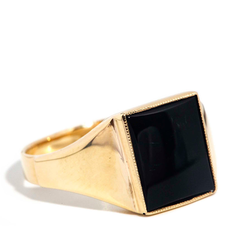 Zoya 1970s Buff Top Onyx Ring 9ct Gold* DRAFT Rings Imperial Jewellery 