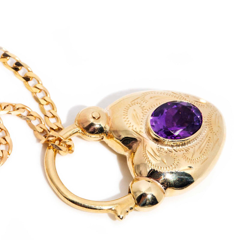 Abbey Circa 1970s 9ct Gold Amethyst Heart Shaped Pendant & Chain Pendants/Necklaces Imperial Jewellery 
